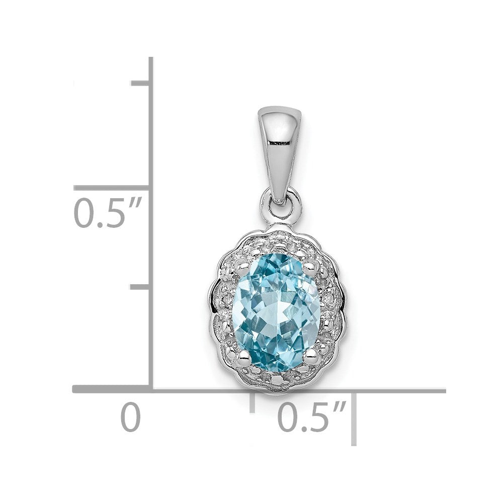 Sterling Silver Rhodium Plated Diamond & Light Swiss Bt Oval Pendant
