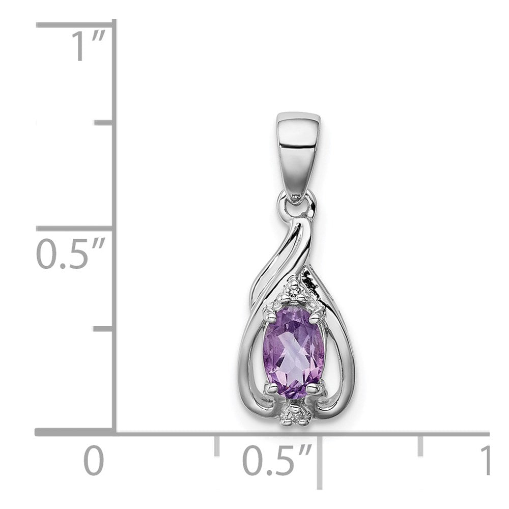 Sterling Silver Rhodium Plated Diamond And Amethyst Oval Pendant