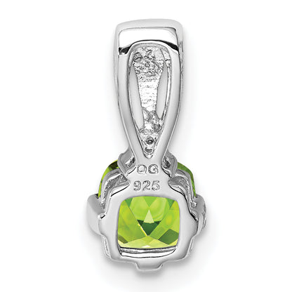 Sterling Silver Rhodium Plated Diamond And Peridot Pendant