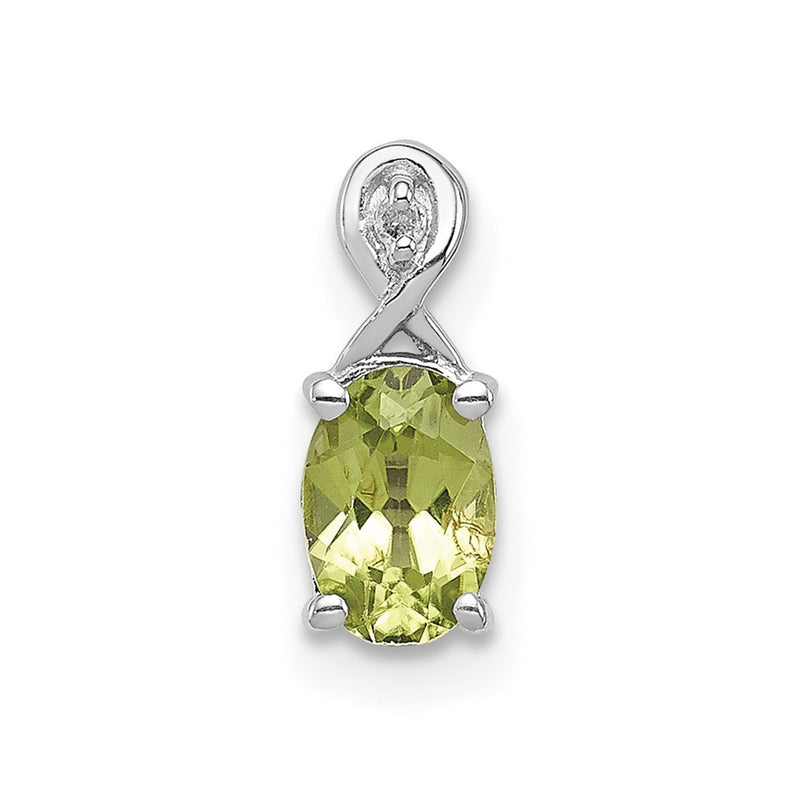 Sterling Silver Rhodium Plated Diamond And Peridot Oval Pendant