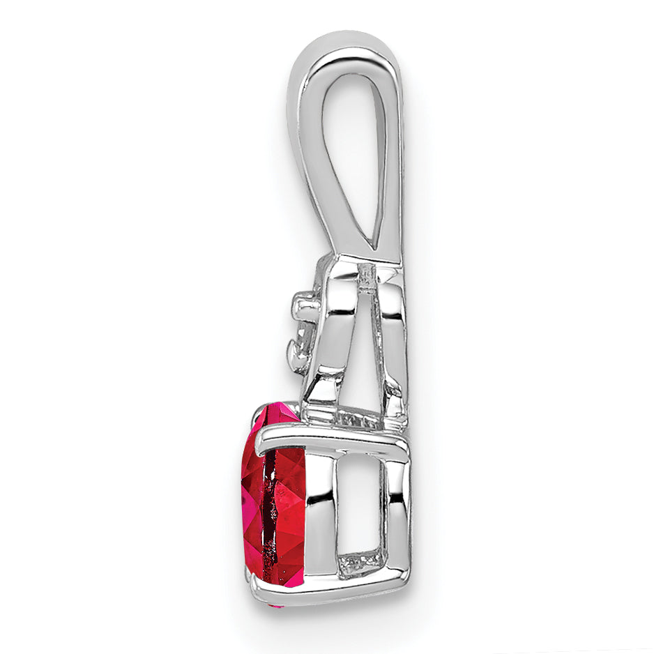 Sterling Silver Rhodium Plated Diamond & Ruby Round Pendant