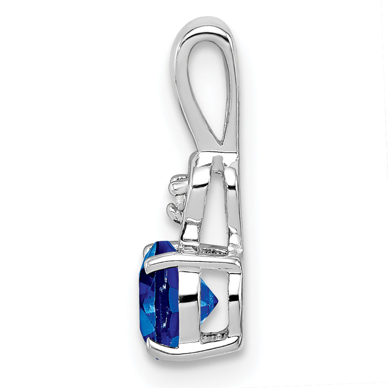 Sterling Silver Rhodium Plated Diamond & Sapphire Round Pendant