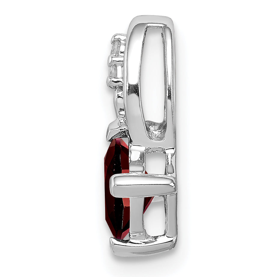 Sterling Silver Rhodium Plated Diamond & Garnet Square Pendant