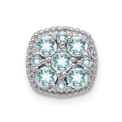 Sterling Silver Rhodium Plated Aquamarine Square Pendant Slide