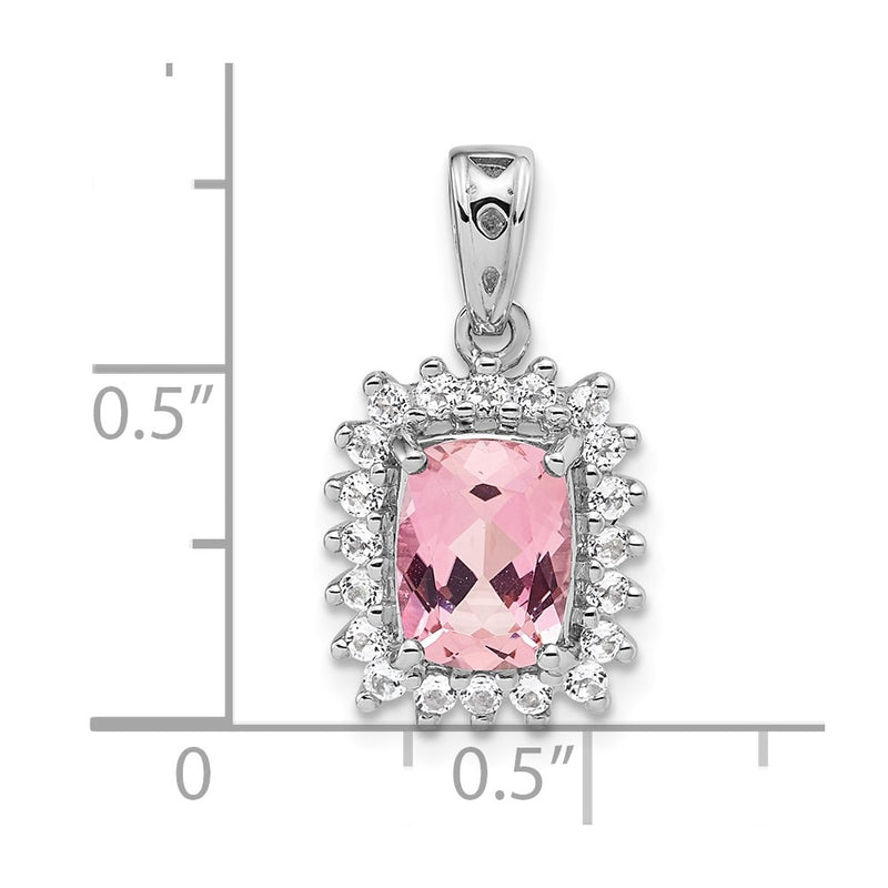 Sterling Silver Rhodium Plated White Topaz & Pink Tourmaline Pendant
