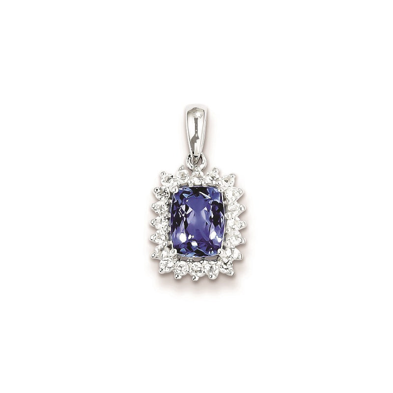 Sterling Silver Rhodium Plated White Topaz & Tanzanite Pendant