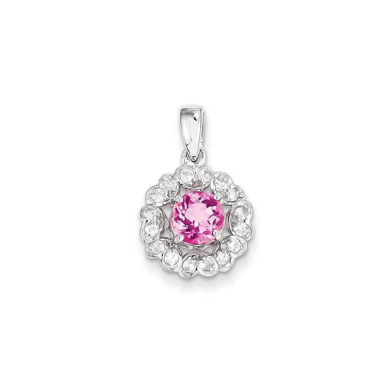 Sterling Silver Rhodium Plated White Topaz & Pink Tourmaline Pendant