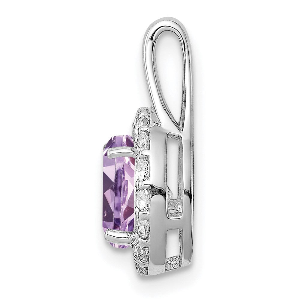 Sterling Silver Rhodium-plated White Topaz & Pink Quartz Circle Pendant