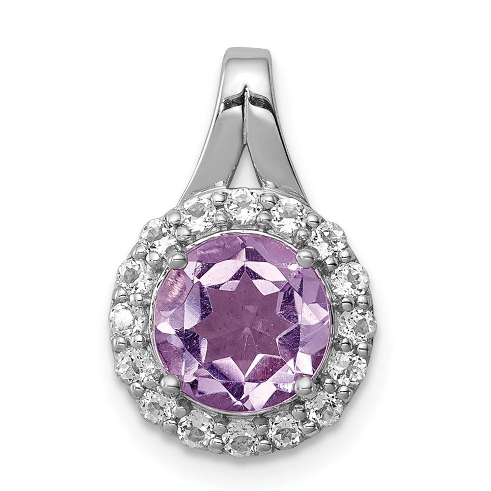 Sterling Silver Rhodium-plated White Topaz & Pink Quartz Circle Pendant