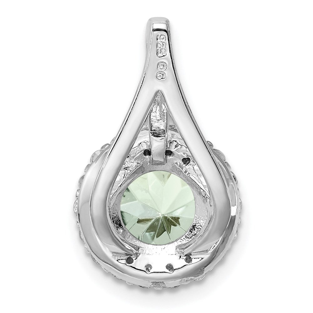 Sterling Silver Rhodium-plated White Topaz & Green Quartz Circle Pendant