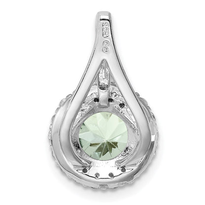Sterling Silver Rhodium-plated White Topaz & Green Quartz Circle Pendant