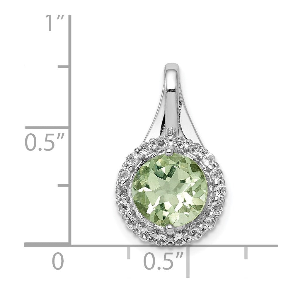 Sterling Silver Rhodium-plated White Topaz & Green Quartz Circle Pendant
