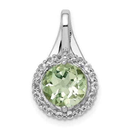 Sterling Silver Rhodium-plated White Topaz & Green Quartz Circle Pendant