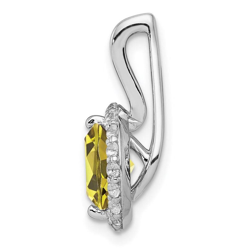 Sterling Silver Rhodium White Topaz & Lemon Quartz Circle Pendant