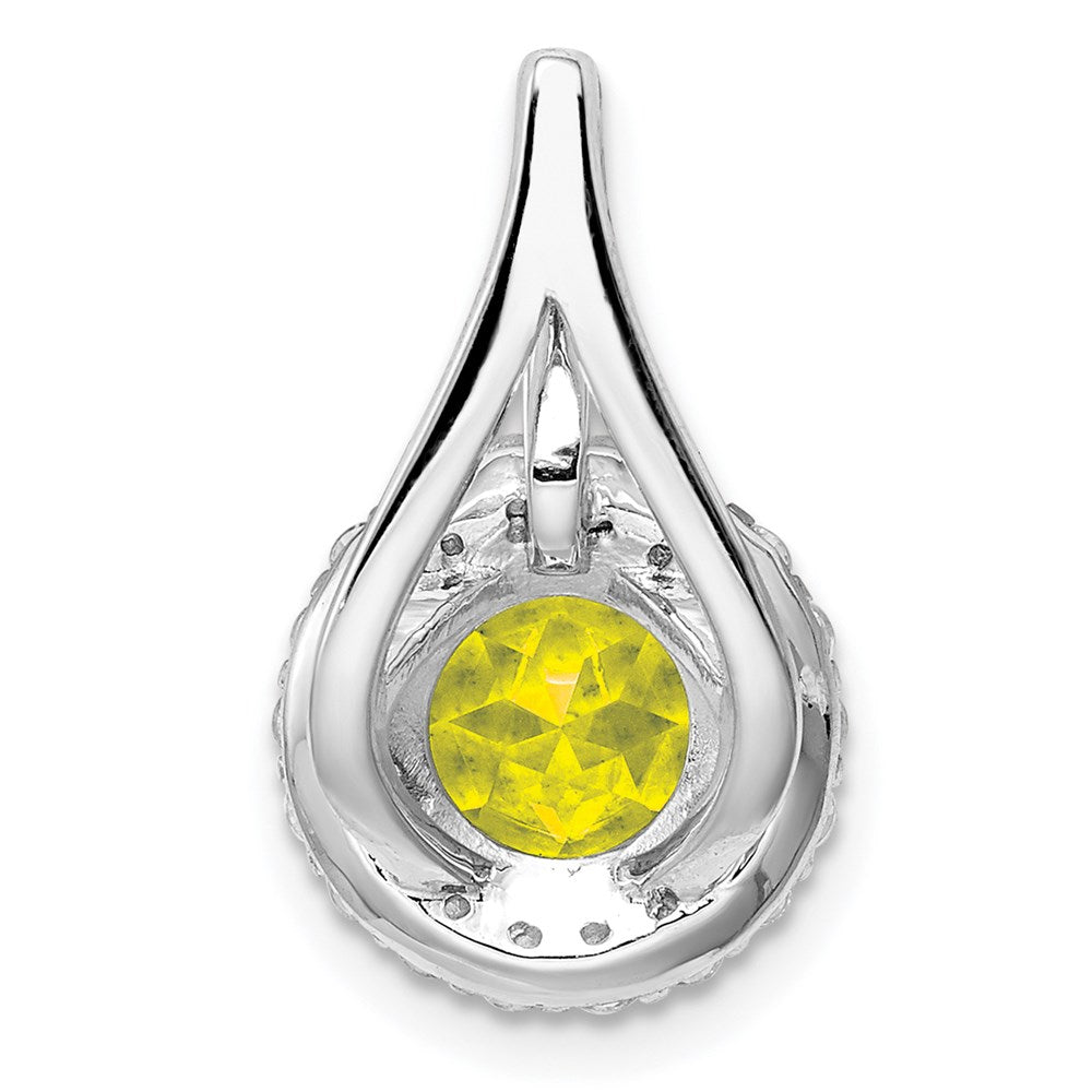 Sterling Silver Rhodium White Topaz & Lemon Quartz Circle Pendant