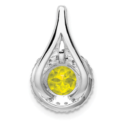 Sterling Silver Rhodium White Topaz & Lemon Quartz Circle Pendant