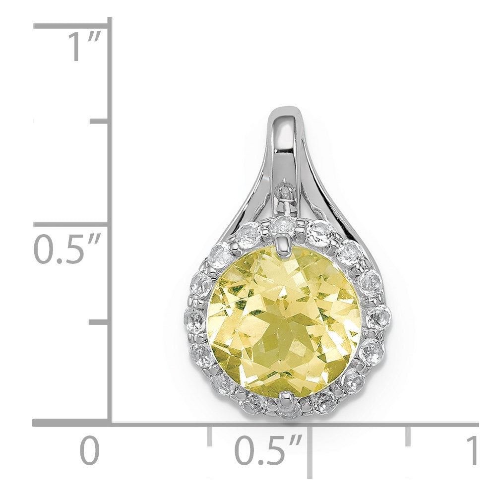 Sterling Silver Rhodium White Topaz & Lemon Quartz Circle Pendant