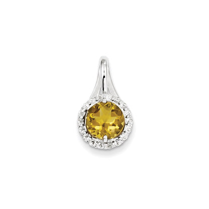 Sterling Silver White Topaz & Whiskey Quartz Circle Pendant