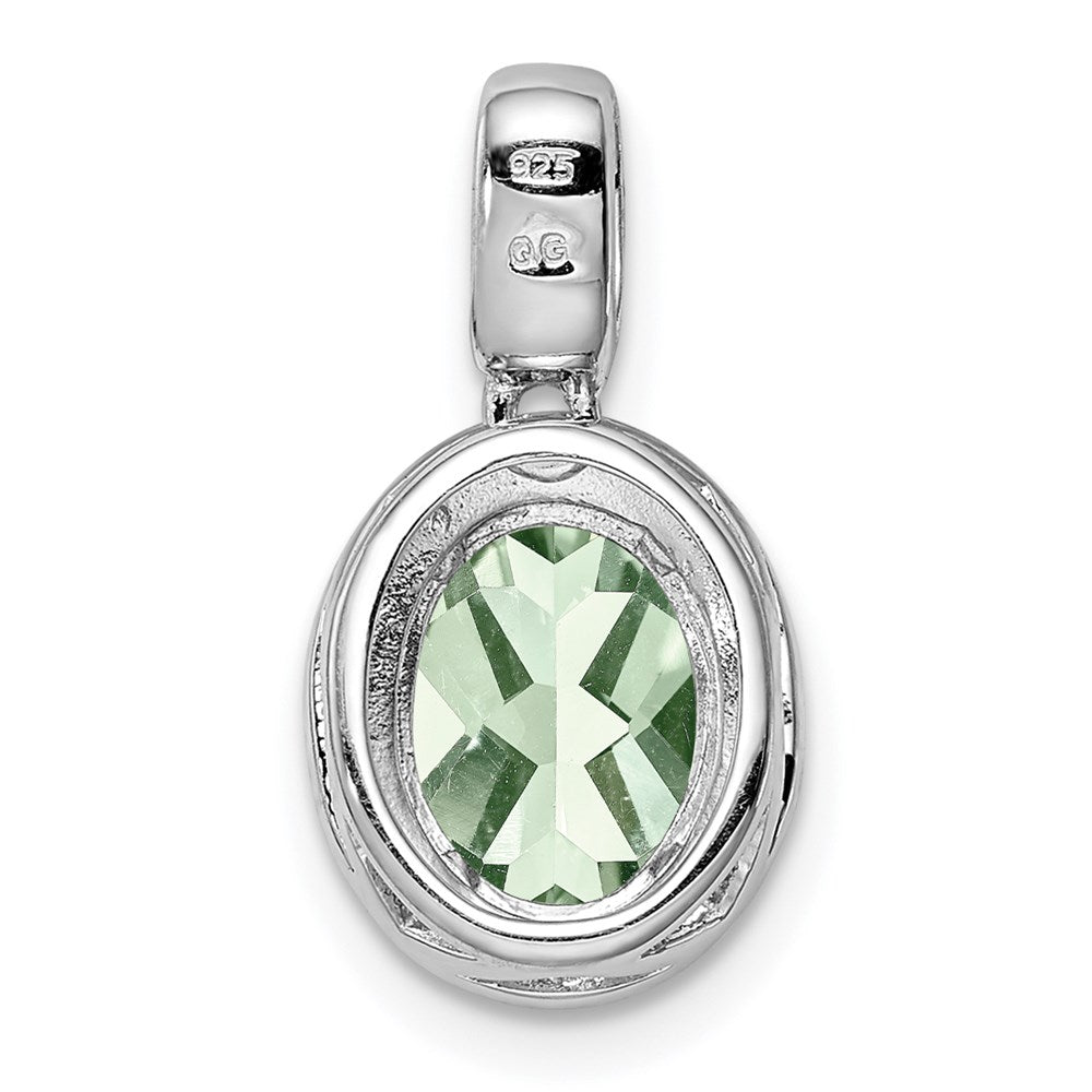 Sterling Silver Rhodium-plated with Green Quartz Oval Pendant