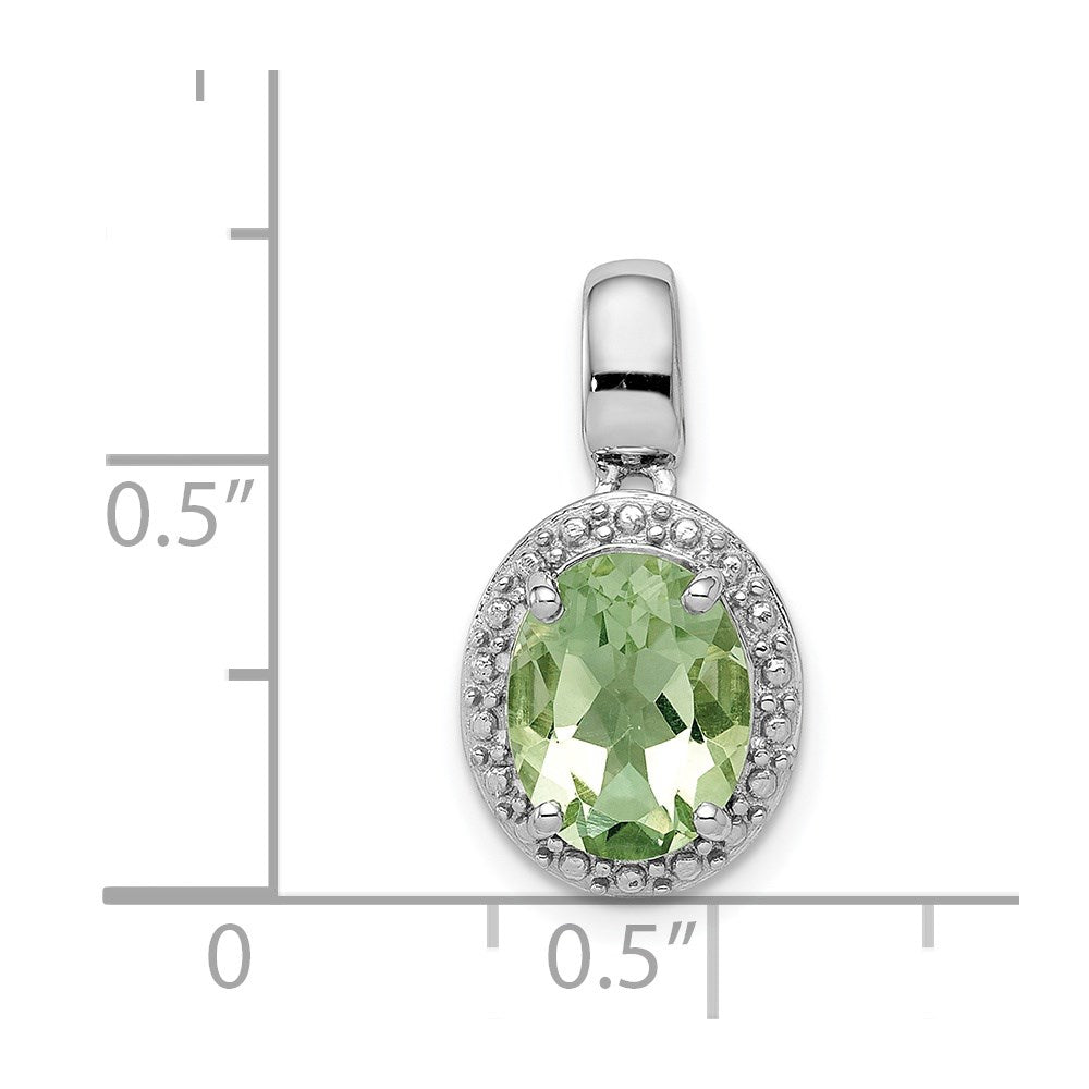 Sterling Silver Rhodium-plated with Green Quartz Oval Pendant