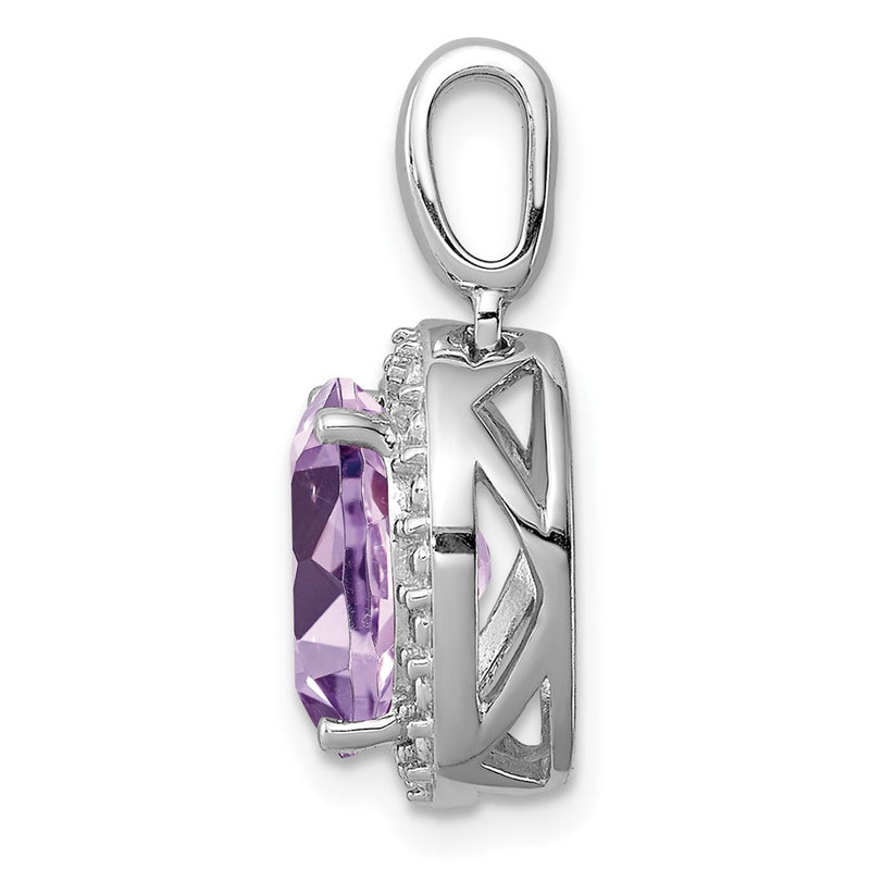 Sterling Silver Rhodium-plated with Pink Quartz Pendant