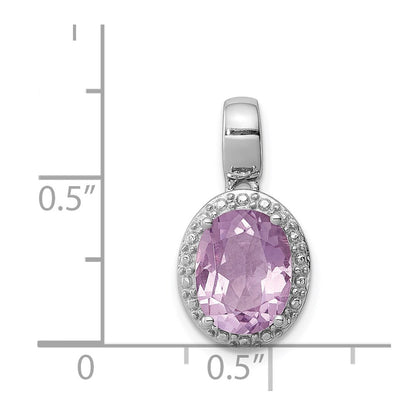 Sterling Silver Rhodium-plated with Pink Quartz Pendant