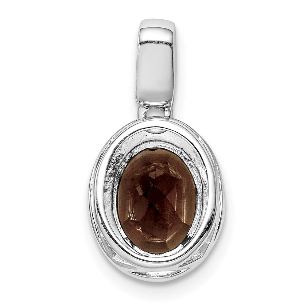 Sterling Silver Rhodium-plated with Smoky Quartz Oval Pendant