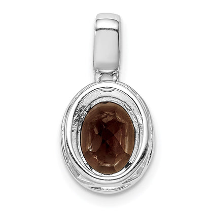 Sterling Silver Rhodium-plated with Smoky Quartz Oval Pendant