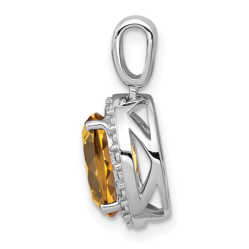 Sterling Silver Rhodium-plated with Whiskey Quartz Oval Pendant