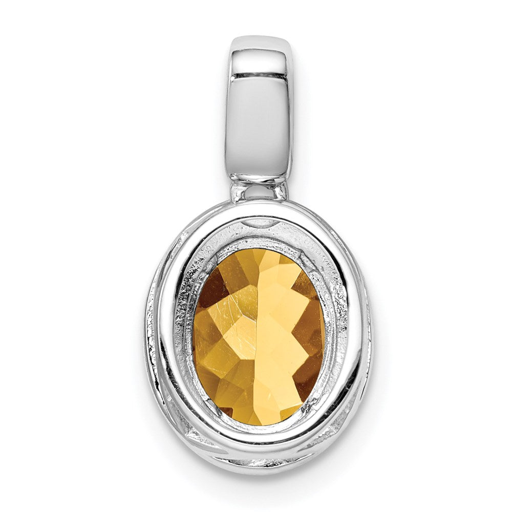 Sterling Silver Rhodium-plated with Whiskey Quartz Oval Pendant