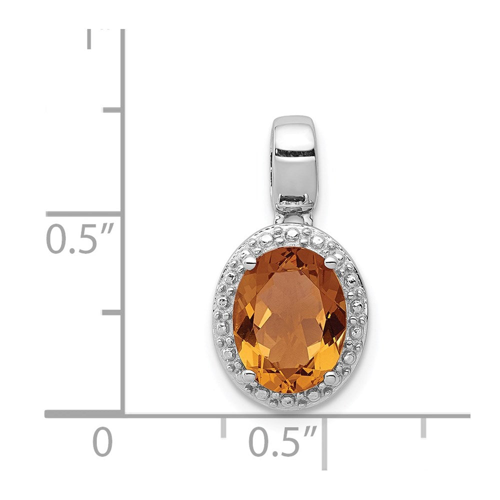 Sterling Silver Rhodium-plated with Whiskey Quartz Oval Pendant