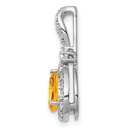 Sterling Silver Rhodium-plated Diamond & Citrine Teardrop Pendant