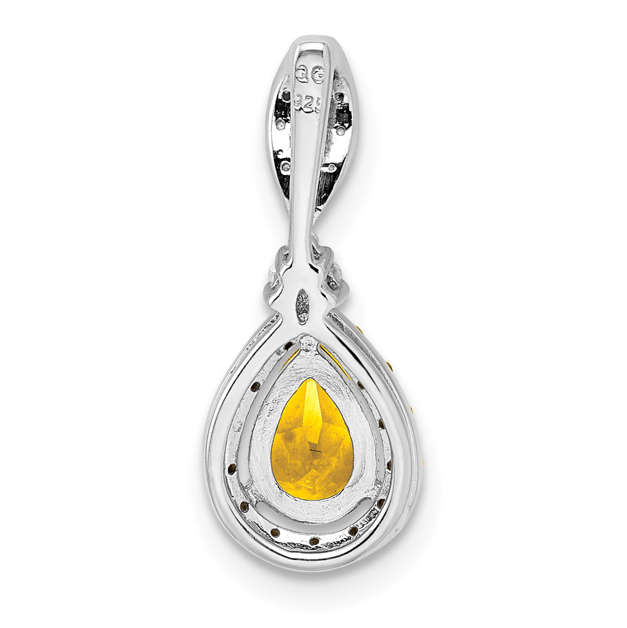 Sterling Silver Rhodium-plated Diamond & Citrine Teardrop Pendant