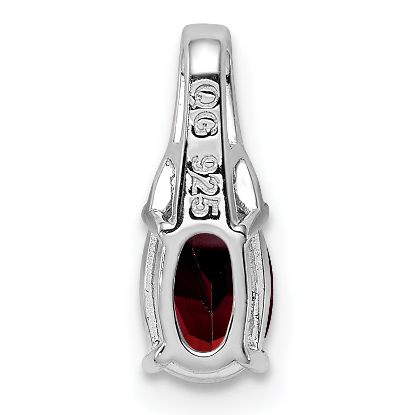 Sterling Silver Rhodium-plated Diamond & Garnet Oval Pendant