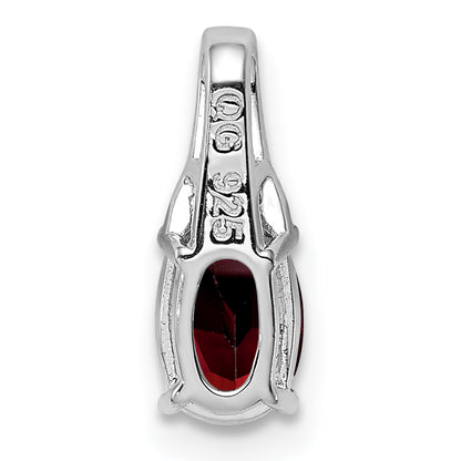 Sterling Silver Rhodium-plated Diamond & Garnet Oval Pendant