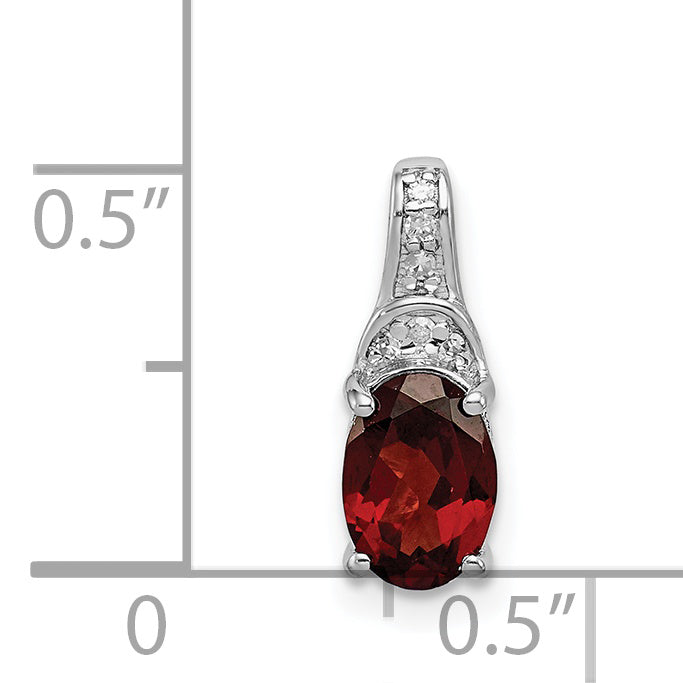 Sterling Silver Rhodium-plated Diamond & Garnet Oval Pendant