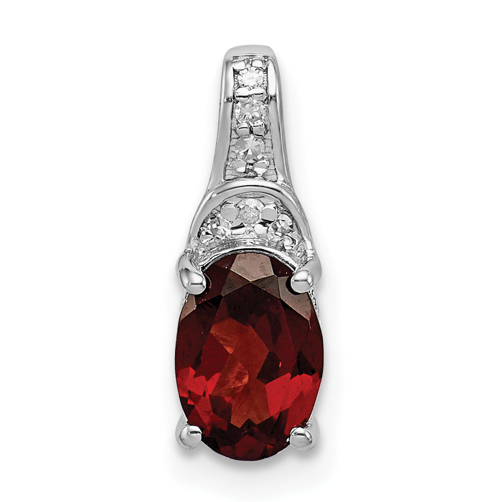 Sterling Silver Rhodium-plated Diamond & Garnet Oval Pendant