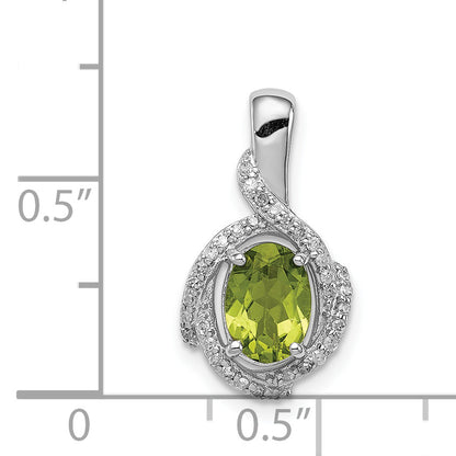 Sterling Silver Rhodium-plated Diamond & Peridot Oval Pendant