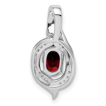 Sterling Silver Rhodium-plated Diamond & Garnet Oval Pendant