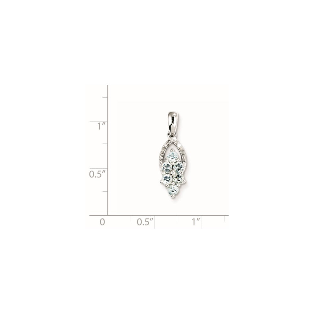 Sterling Silver Rhodium-plated Diamond & Aquamarine Pendant
