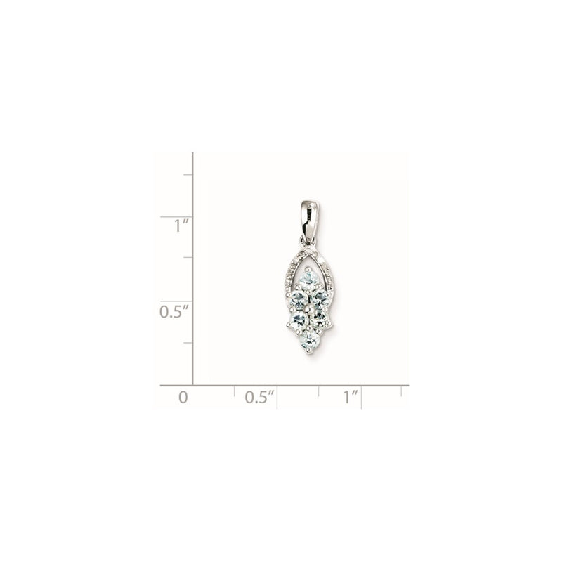 Sterling Silver Rhodium-plated Diamond & Aquamarine Pendant