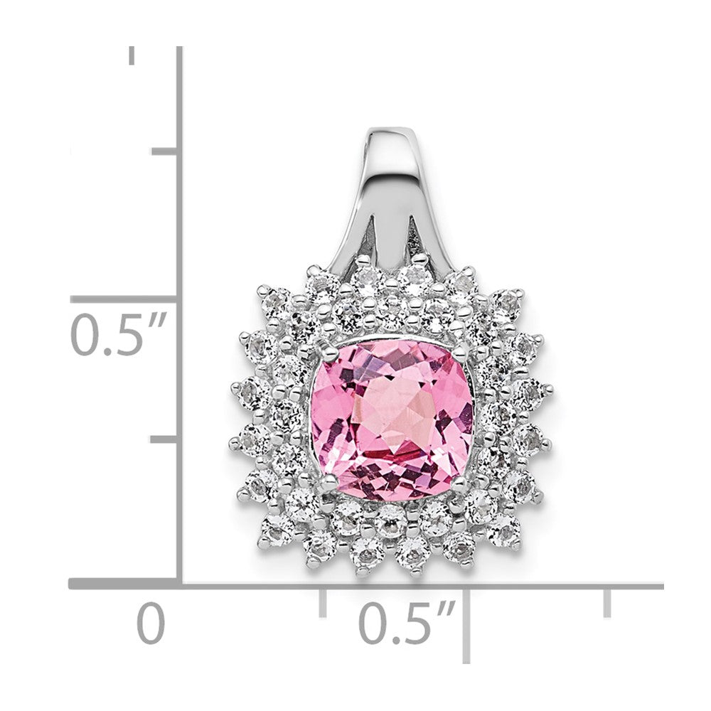 Sterling Silver White Topaz & Pink Tourmaline Square Pendant