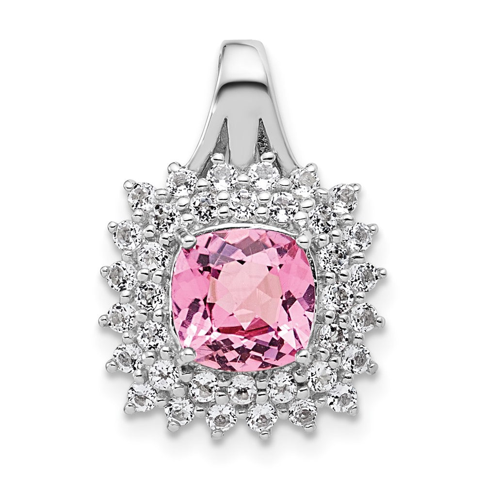 Sterling Silver White Topaz & Pink Tourmaline Square Pendant