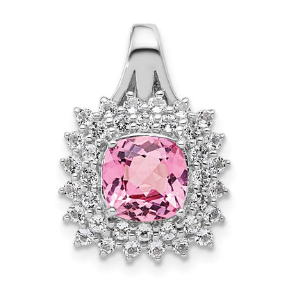 Sterling Silver White Topaz & Pink Tourmaline Square Pendant