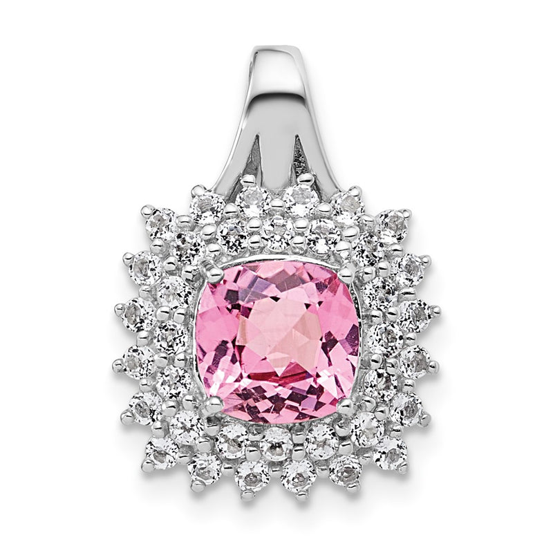 Sterling Silver White Topaz & Pink Tourmaline Square Pendant