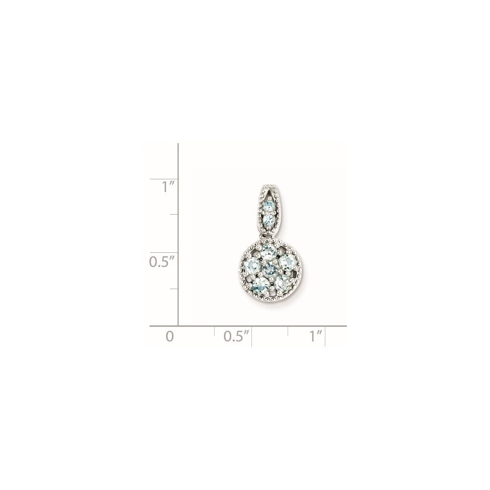 Sterling Silver Rhodium-plated & Aquamarine Circle Pendant