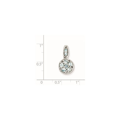 Sterling Silver Rhodium-plated & Aquamarine Circle Pendant