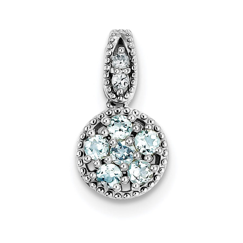 Sterling Silver Rhodium-plated & Aquamarine Circle Pendant