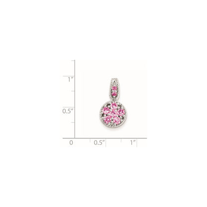 Sterling Silver Rhodium-plated & Pink Tourmaline Circle Pendant