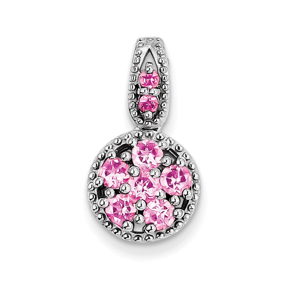 Sterling Silver Rhodium-plated & Pink Tourmaline Circle Pendant